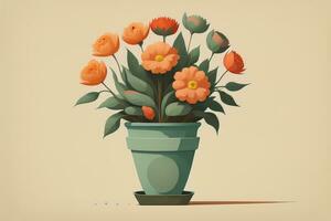 AI generated Flowerpot with daisies. Vector illustration in retro style. ai generative photo