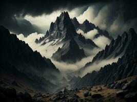 AI generated Mountains in the clouds. generative ai photo