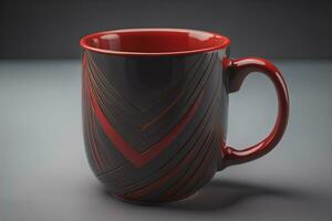 AI generated Red coffee cup on a gray background. generative ai photo