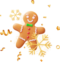 3D Holiday Gingerbread Man Cookie and Confetti. png