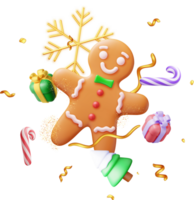 3D Holiday Gingerbread Man Cookie and Confetti. png