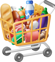 3D Shopping Plastic Basket with Fresh Products png