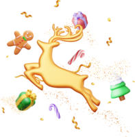 3d cerf avec d'or cornes et Noël arbre png