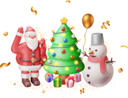 3D Santa Claus with Gift Bag and Christmas Tree png