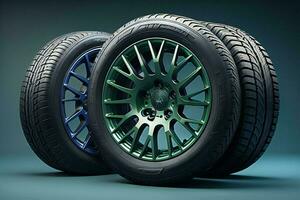 AI generated Car wheels on a blue background. ai generated photo