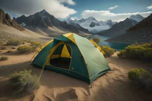 AI generated Tent in the desert. generative ai photo