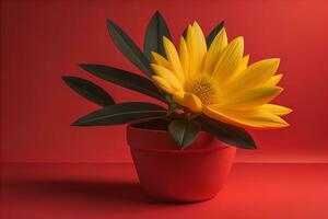 AI generated Flowers in a pot on a solid color background. ai generative photo