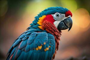 AI generated beautiful Scarlet macaw, Ara macao in the nature. generative ai photo