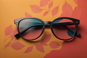 AI generated Sunglasses on colorful autumn leaves background. generative ai photo