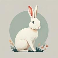 AI generated Vector illustration of a cute white rabbit sitting on a gray background. ai generative photo