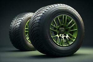 AI generated car wheels on a dark background. ai generated photo