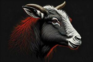 AI generated Head of a goat with horns on a black background. Vector illustration. ai generated photo