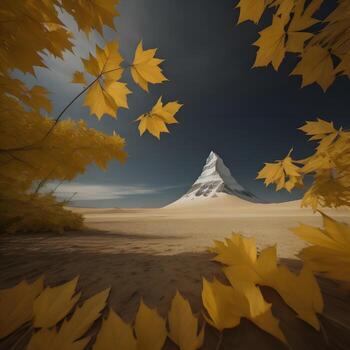 AI generated Matterhorn and autumn leaves in the desert. generative ai photo
