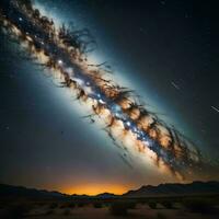 ai generado lechoso camino y estrellas en el cielo terminado el Desierto a noche. generativo ai foto