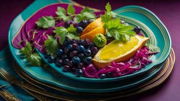 ai generado arándano y naranja ensalada con Fresco perejil, limón y cebolla. generativo ai foto