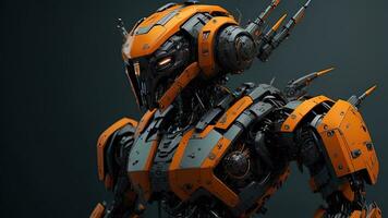 AI generated a female robot with orange and black background. generative ai photo