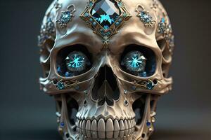 AI generated Skull with blue gemstones. ai generative photo