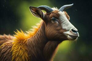 AI generated Portrait of a goat in the rain, close-up. ai generated photo