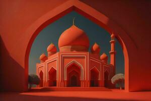 AI generated Taj Mahal in Red Background. generative ai photo