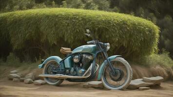 AI generated Vintage motorcycle on the road in the park. generative ai photo