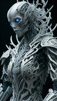 AI generated a female robot with futuristic hairstyle and costume. generative ai photo