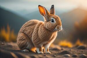 AI generated Easter bunny on a solid color background. ai generative photo