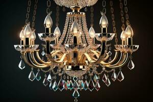 AI generated Luxury chandelier isolated on dark background. ai generative photo