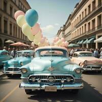 AI generated Retro car parade, generative ai photo