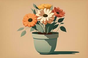 AI generated Flowerpot with daisies. Vector illustration in retro style. ai generative photo