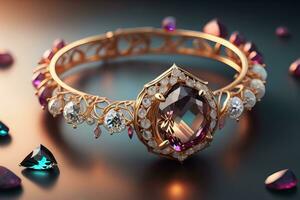 AI generated Jewelry ring with precious stones. Jewelry background. ai generative photo