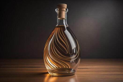 AI generated Bottle with a liquid on a solid color background. ai generative photo
