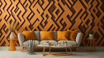 AI generated Interior of modern living room with orange sofa. generative ai photo