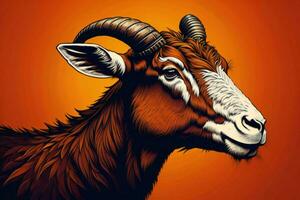 AI generated Goat head on orange background. Vector illustration for your design. generative ai photo
