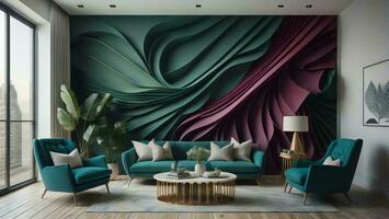 AI generated Interior of modern living room with green and blue sofa. generative ai photo