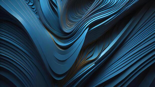 AI generated abstract wavy metallic background with blue and orange elements. generative ai photo