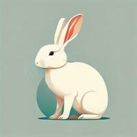 AI generated Vector illustration of a cute white rabbit sitting on a gray background. ai generative photo