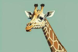 AI generated Giraffe isolated on green background. Cartoon style. Vector illustration. ai generative photo