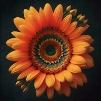AI generated Orange sunflower on black background. generative ai photo
