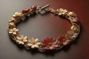 AI generated Bracelet with flowers on a dark background, close-up. generative ai photo