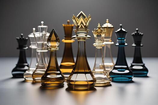 AI generated glass chess pieces on a dark background, the concept of business strategy. ai generative photo