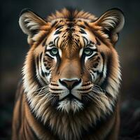 AI generated Portrait of a tiger in the wild. Close-up. generative ai photo