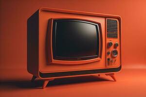 AI generated Retro TV on orange background. generative ai photo