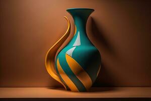 AI generated Ceramic vase on brown wall background. generative ai photo