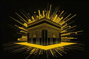 AI generated Ramadan Kareem Greeting Card with Golden Mosque on Black Background. generative ai photo