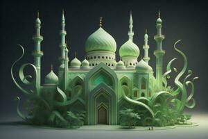 AI generated Mosque with green plants on dark background. ai generated photo