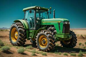 AI generated Agricultural tractor in the middle of the desert, generative ai photo