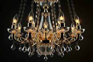 AI generated Luxury chandelier isolated on dark background. ai generative photo