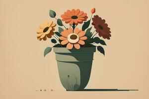 AI generated Flowerpot with daisies. Vector illustration in retro style. ai generative photo
