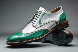 AI generated Men's shoes on a solid colour background. Studio shot. ai generative photo