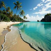 ai generado paraíso playa a seychelles, praslin. generativo ai foto